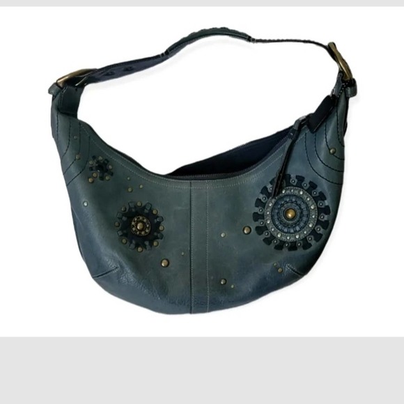 AUTHENTIC COACH MIA HOBO STUDD LEATHER BLUE WOMEN PURSE D063-10063 - Picture 1 of 8